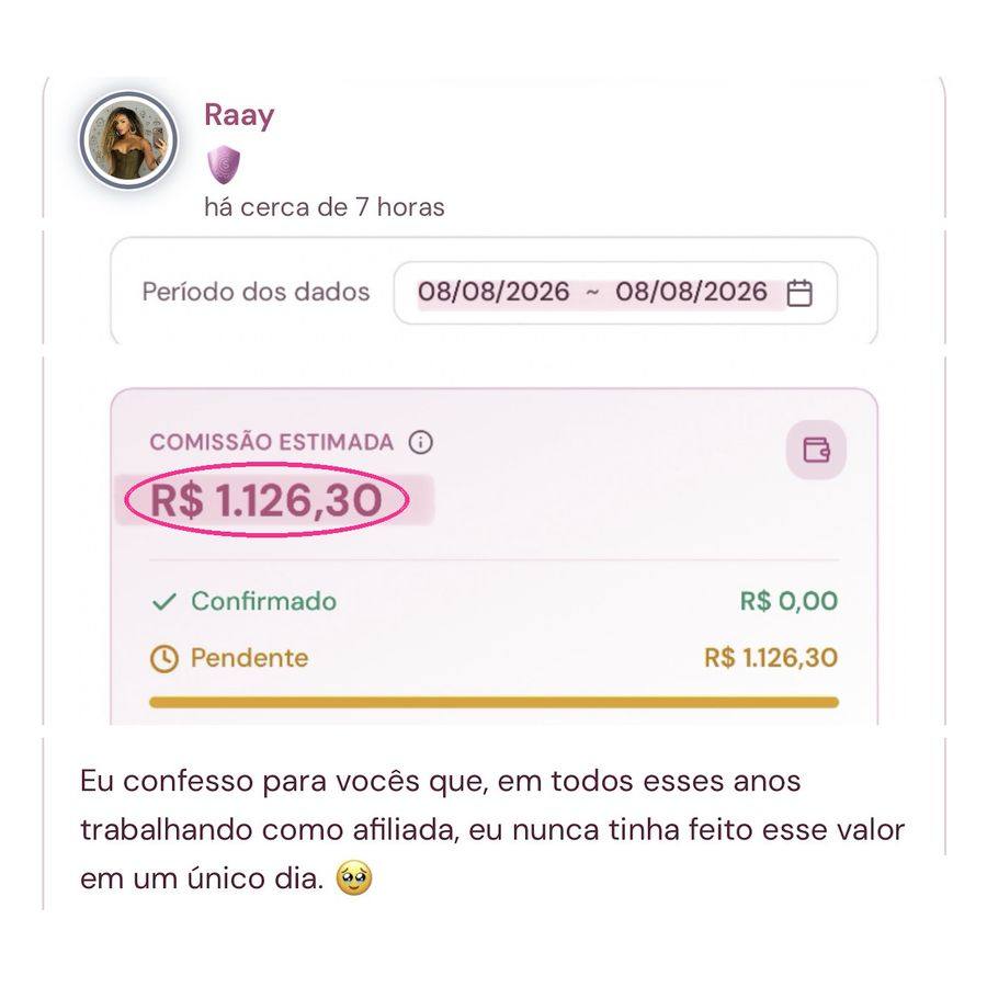 Print da comunidade: R$ 1.126,30 de comissão em um único dia